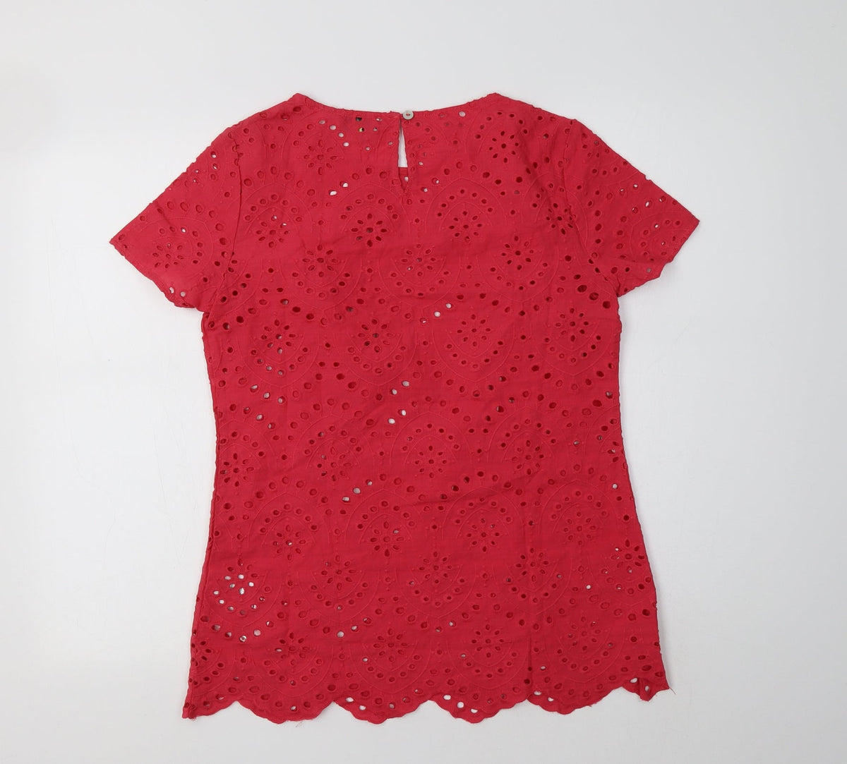 Back view of Hayton women’s pink cotton basic blouse, size UK 10, crew neck