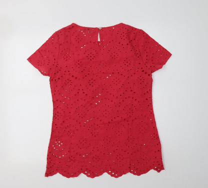 Back view of Hayton women’s pink cotton basic blouse, size UK 10, crew neck