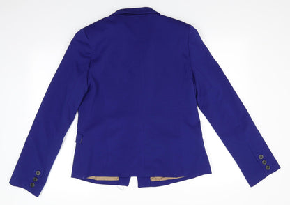 Back view of Frime Collection women’s blue polyester jacket suit jacket, size XL, - mid blue
