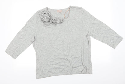 Soon Womens Grey Round Neck Floral Viscose Pullover Jumper Size 18   - Light Grey 3D flower decoration