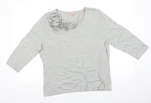 Soon Womens Grey Round Neck Floral Viscose Pullover Jumper Size 18   - Light Grey 3D flower decoration