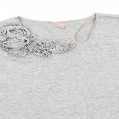 Soon Womens Grey Round Neck Floral Viscose Pullover Jumper Size 18   - Light Grey 3D flower decoration