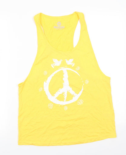 Nastrovje Potsdam Womens Yellow  Cotton Basic Tank Size M Scoop Neck - White Flowers
