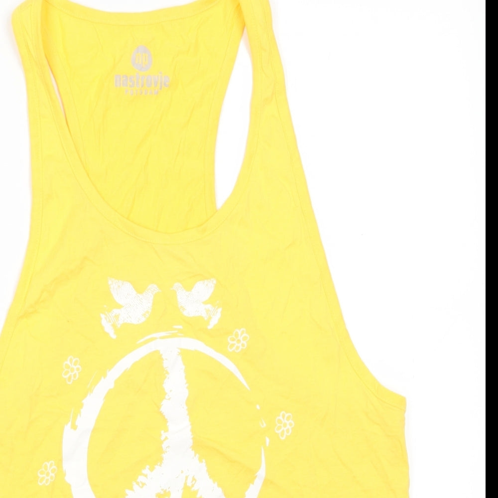 Nastrovje Potsdam Womens Yellow  Cotton Basic Tank Size M Scoop Neck - White Flowers