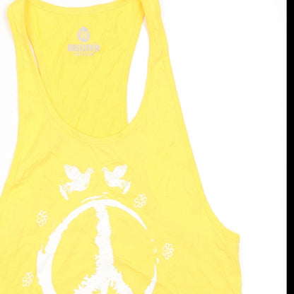 Nastrovje Potsdam Womens Yellow  Cotton Basic Tank Size M Scoop Neck - White Flowers