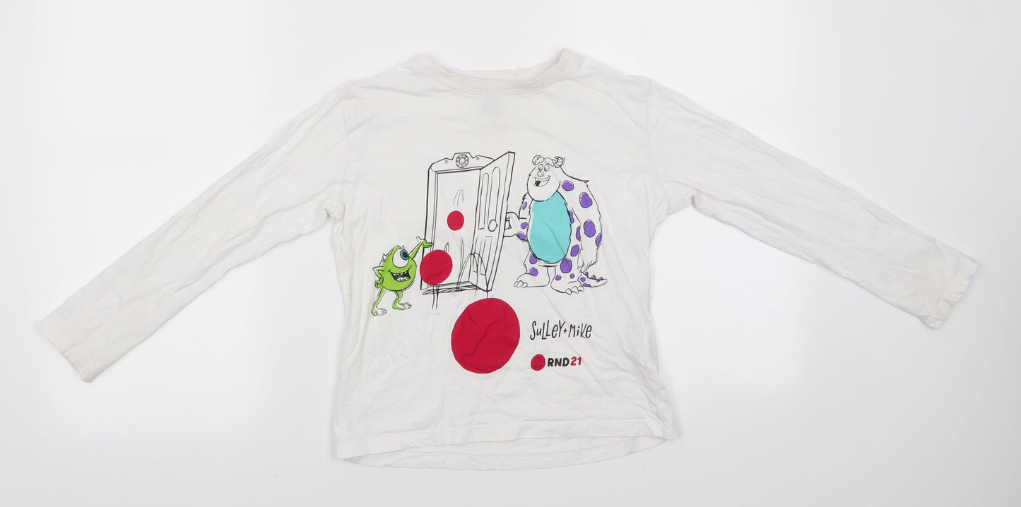 Comic Relief Girls White Animal Print Cotton Basic Casual Size 6 Years Round Neck  - Sully & Mike Monsters