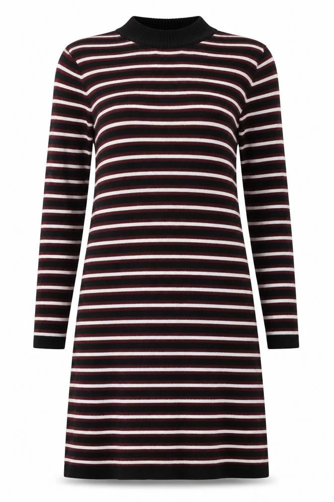 Front view of ESMARA women’s red striped cotton t-shirt dress, size UK 8, halter