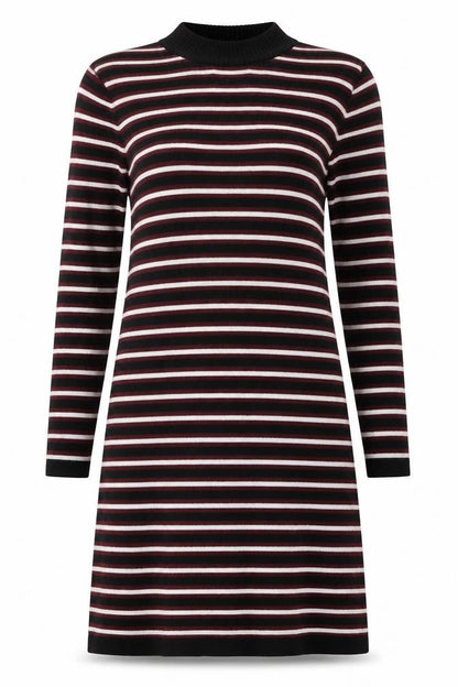 Front view of ESMARA women’s red striped cotton t-shirt dress, size UK 8, halter