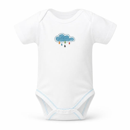 Front view of Lily & Dan Baby White Cotton Babygrow One-Piece, size 0-3, Months