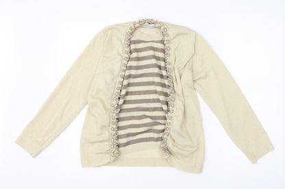 Future Lady Womens Beige Round Neck Striped Elastane Cardigan Jumper Size M