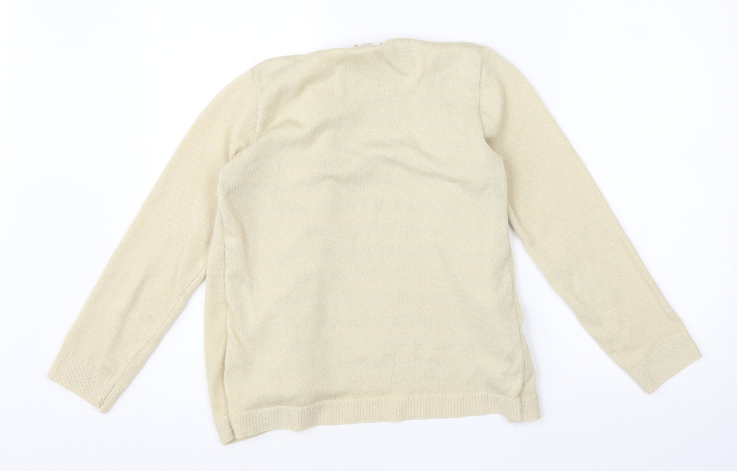 Future Lady Womens Beige Round Neck Striped Elastane Cardigan Jumper Size M