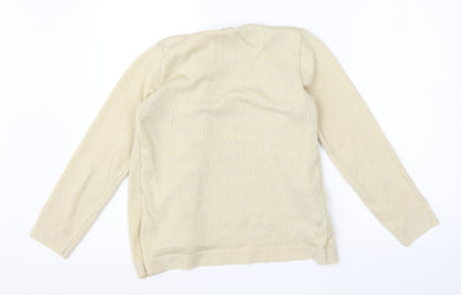 Future Lady Womens Beige Round Neck Striped Elastane Cardigan Jumper Size M