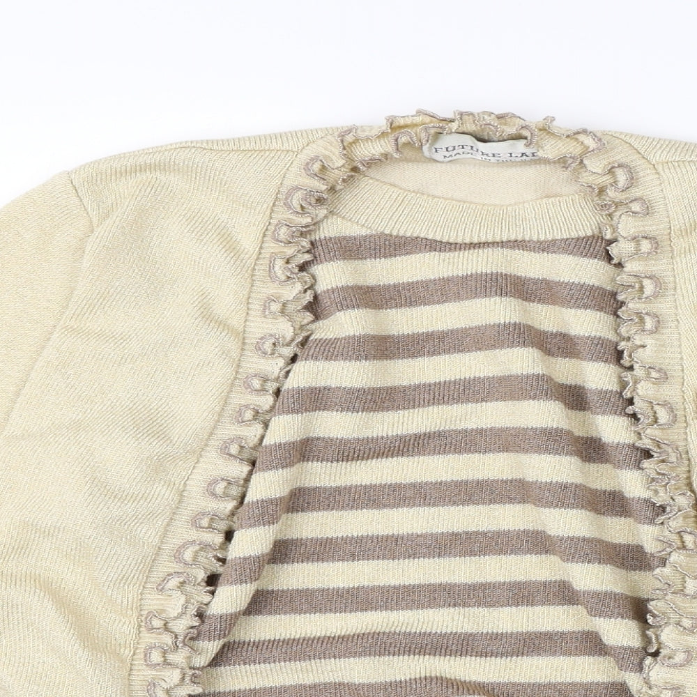 Future Lady Womens Beige Round Neck Striped Elastane Cardigan Jumper Size M