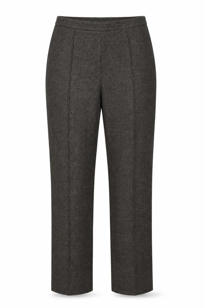 Front view of Marks & Spencer women’s grey polyester dress pants trousers, size UK 12, 27-inch leg regular