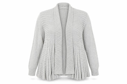 Front view of Remel women’s grey round neck cotton cardigan jumper, size XL