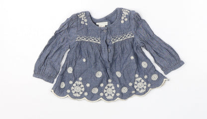 Monsoon Girls Blue  Cotton Shift  Size 0-3 Months
