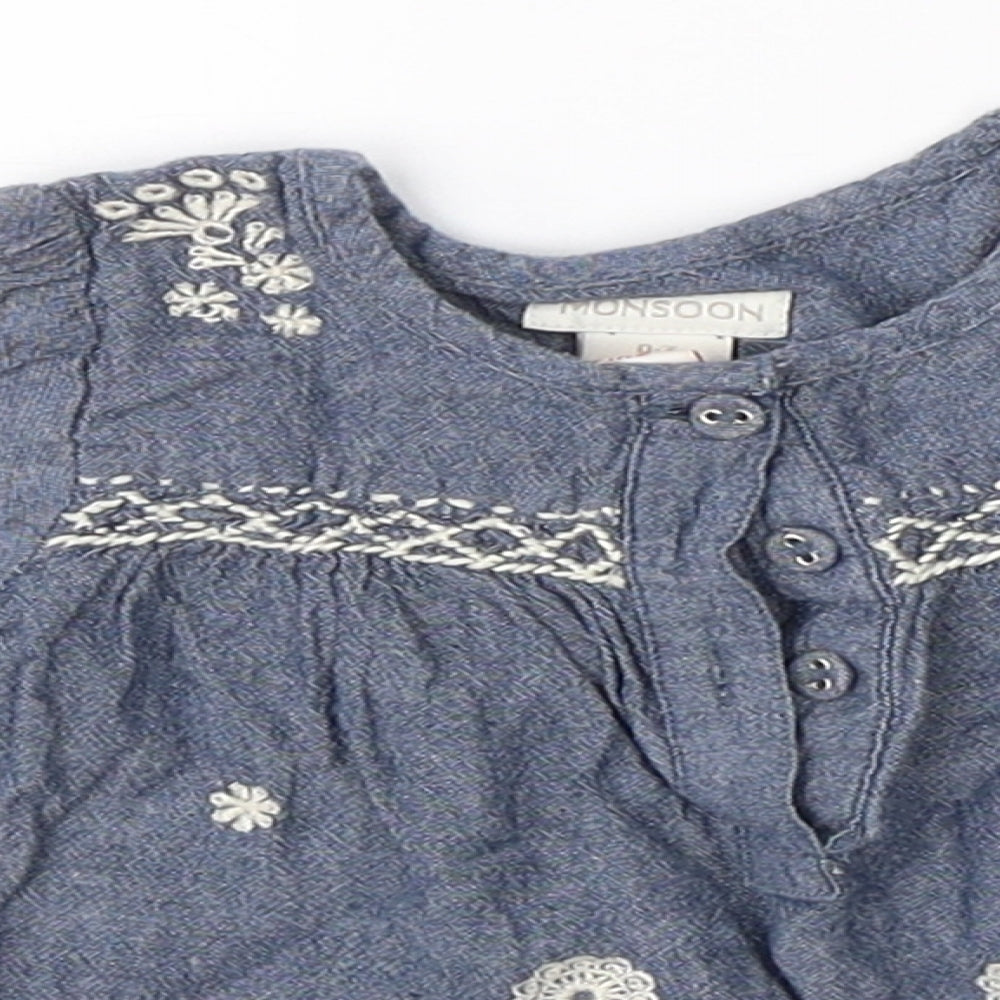 Monsoon Girls Blue  Cotton Shift  Size 0-3 Months
