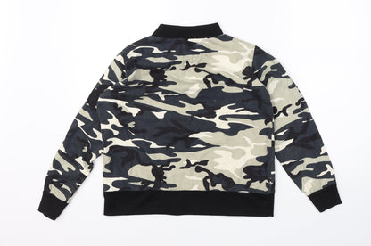 Finella Womens Green Round Neck Camouflage Cotton Pullover Jumper Size L