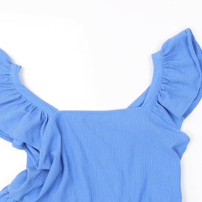 Papaya Womens Blue  Polyester Basic Blouse Size 14 Off the Shoulder