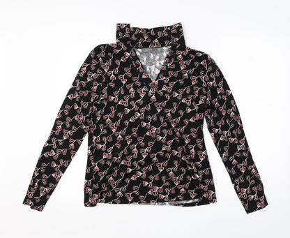 Papaya Womens Black Floral Viscose Basic Blouse Size 12 Collared