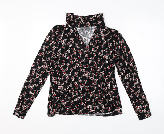 Papaya Womens Black Floral Viscose Basic Blouse Size 12 Collared