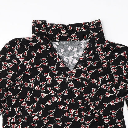 Papaya Womens Black Floral Viscose Basic Blouse Size 12 Collared