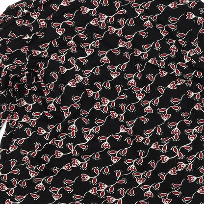 Papaya Womens Black Floral Viscose Basic Blouse Size 12 Collared