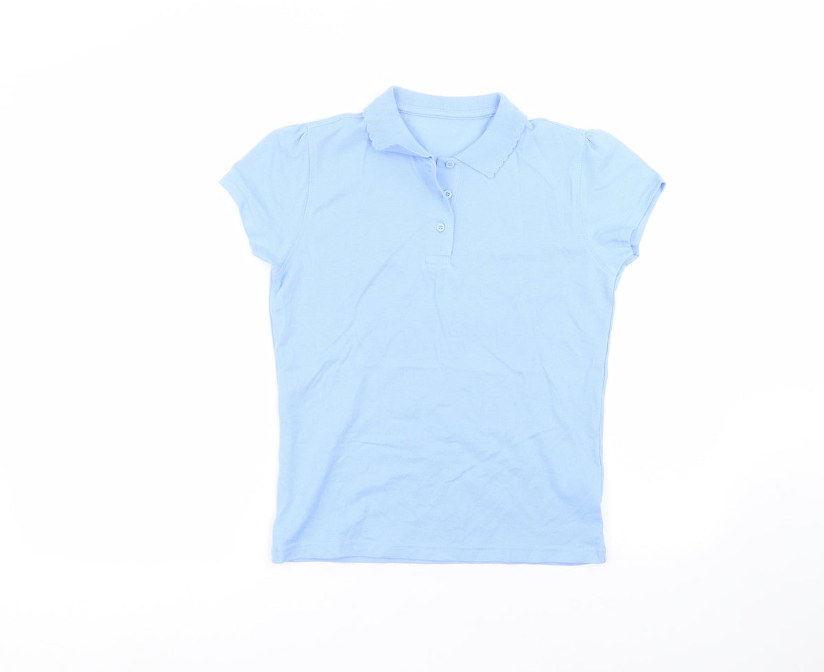 Additional front view of George girls’ blue cotton basic polo, size 10-11, years collared