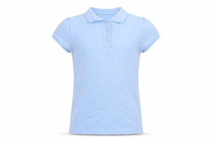 Front view of George girls’ blue cotton basic polo, size 10-11, years collared