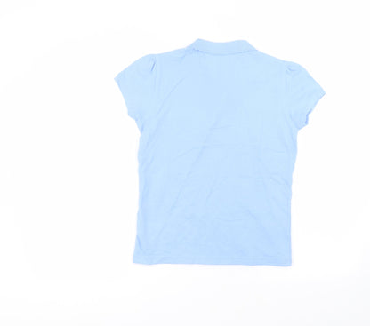 Back view of George girls’ blue cotton basic polo, size 10-11, years collared