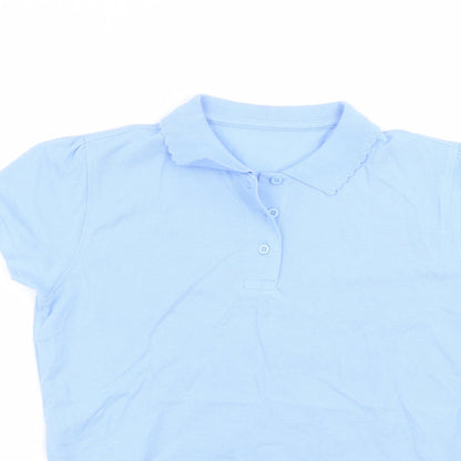 Close-up detail of George girls’ blue cotton basic polo, size 10-11, years collared