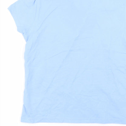 Brand and care label for George girls’ blue cotton basic polo, size 10-11, years collared