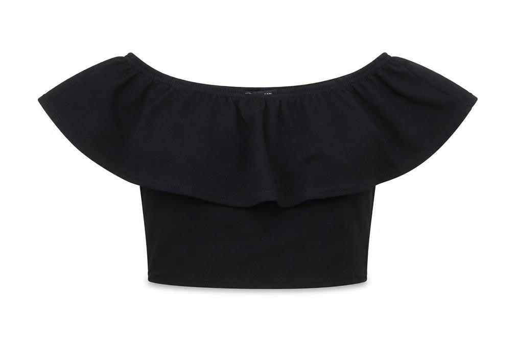 Front view of Glamour Babe women’s black polyester cropped t-shirt, size S, round neck