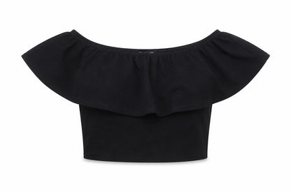 Front view of Glamour Babe women’s black polyester cropped t-shirt, size S, round neck