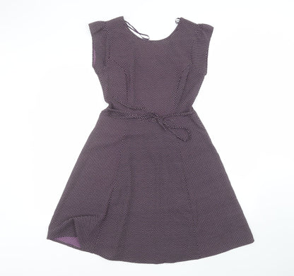 F&F Womens Purple Polka Dot Polyester A-Line  Size 6  Round Neck