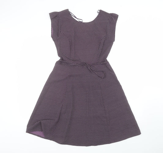 F&F Womens Purple Polka Dot Polyester A-Line  Size 6  Round Neck