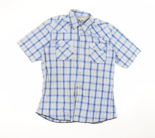 Cherokee Womens Blue  Cotton Basic Button-Up Size L Collared