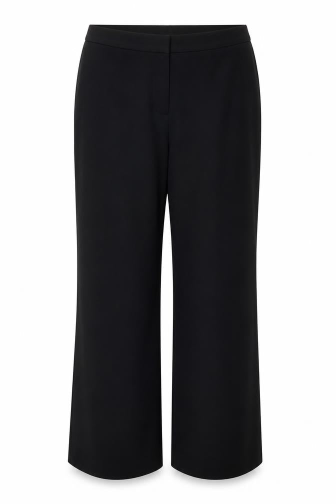 Front view of ameranto women’s black polyester trousers, size UK 16, 29-inch leg regular