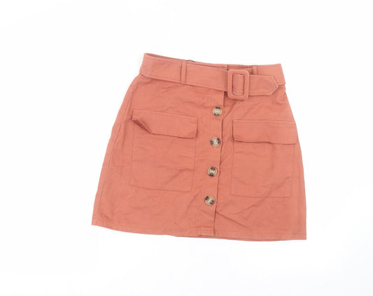 Primark Womens Orange  Cotton A-Line Skirt Size 8