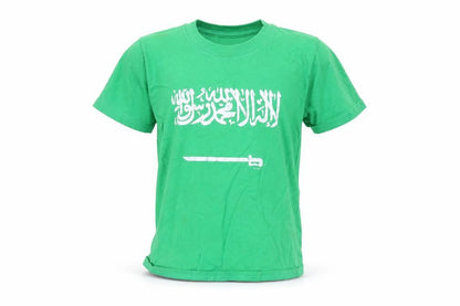 Front view of Gilden boys’ green cotton basic t-shirt, size S, round neck