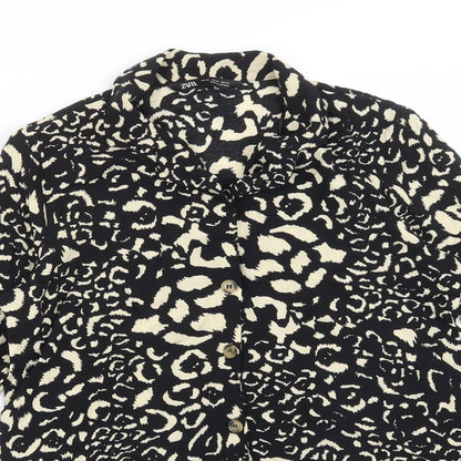 Zara Womens Multicoloured Animal Print Viscose Basic Button-Up Size XS Collared