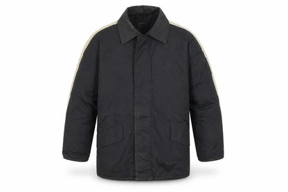 Front view of IOMA men’s black overcoat coat, size M