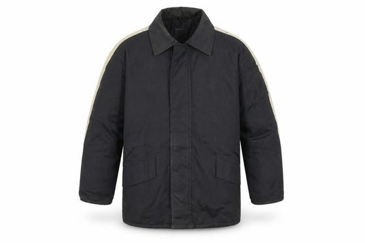 Front view of IOMA men’s black overcoat coat, size M