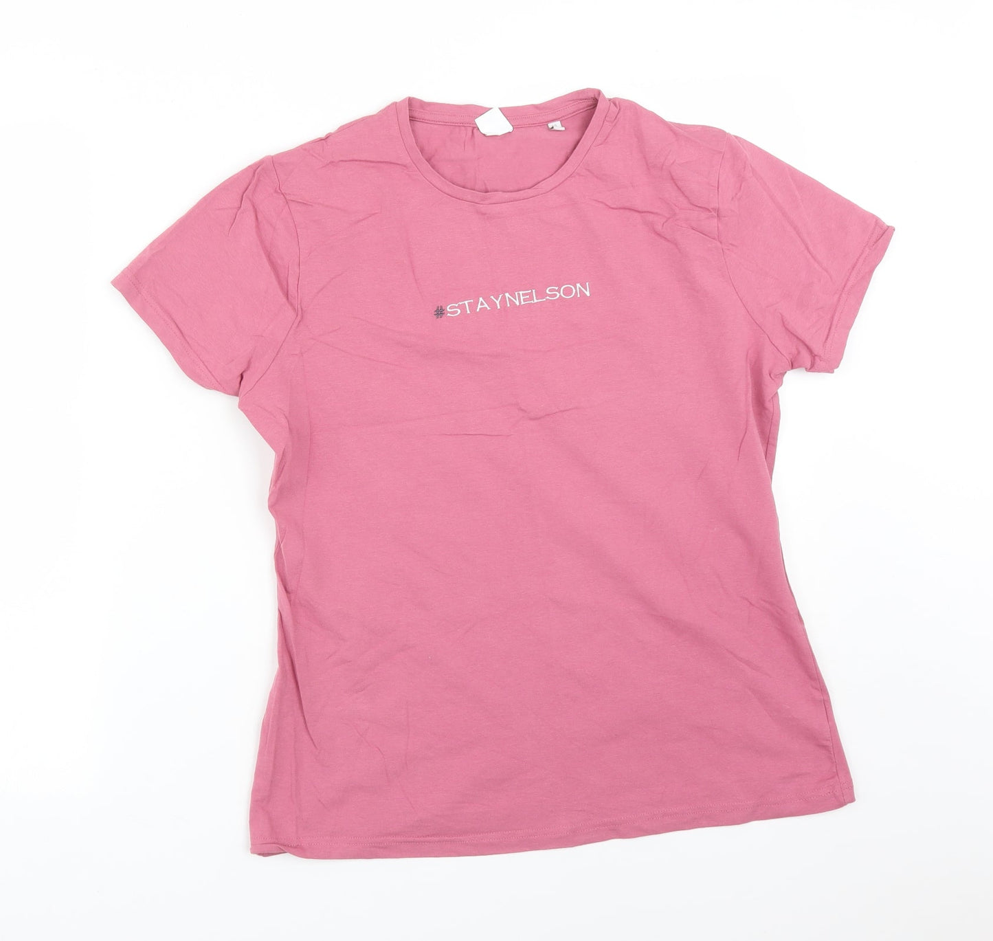 SF WOMEN Womens Pink  Cotton Basic T-Shirt Size XL Round Neck - #STAYNELSON