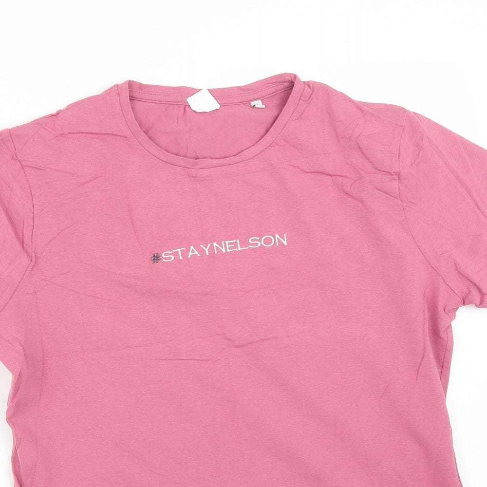 SF WOMEN Womens Pink  Cotton Basic T-Shirt Size XL Round Neck - #STAYNELSON