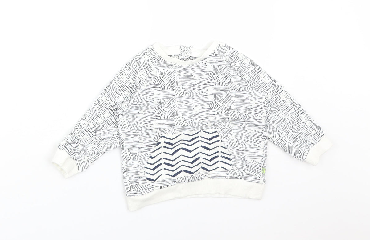 Front view of Marks & Spencer Multicoloured Geometric Cotton Basic T-Shirt, size 12-18, Months Round Neck