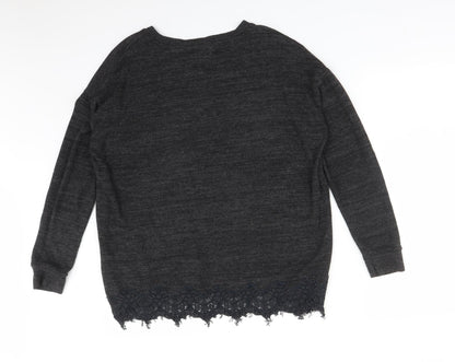 F&F Womens Black  Polyester Basic T-Shirt Size 12 Round Neck