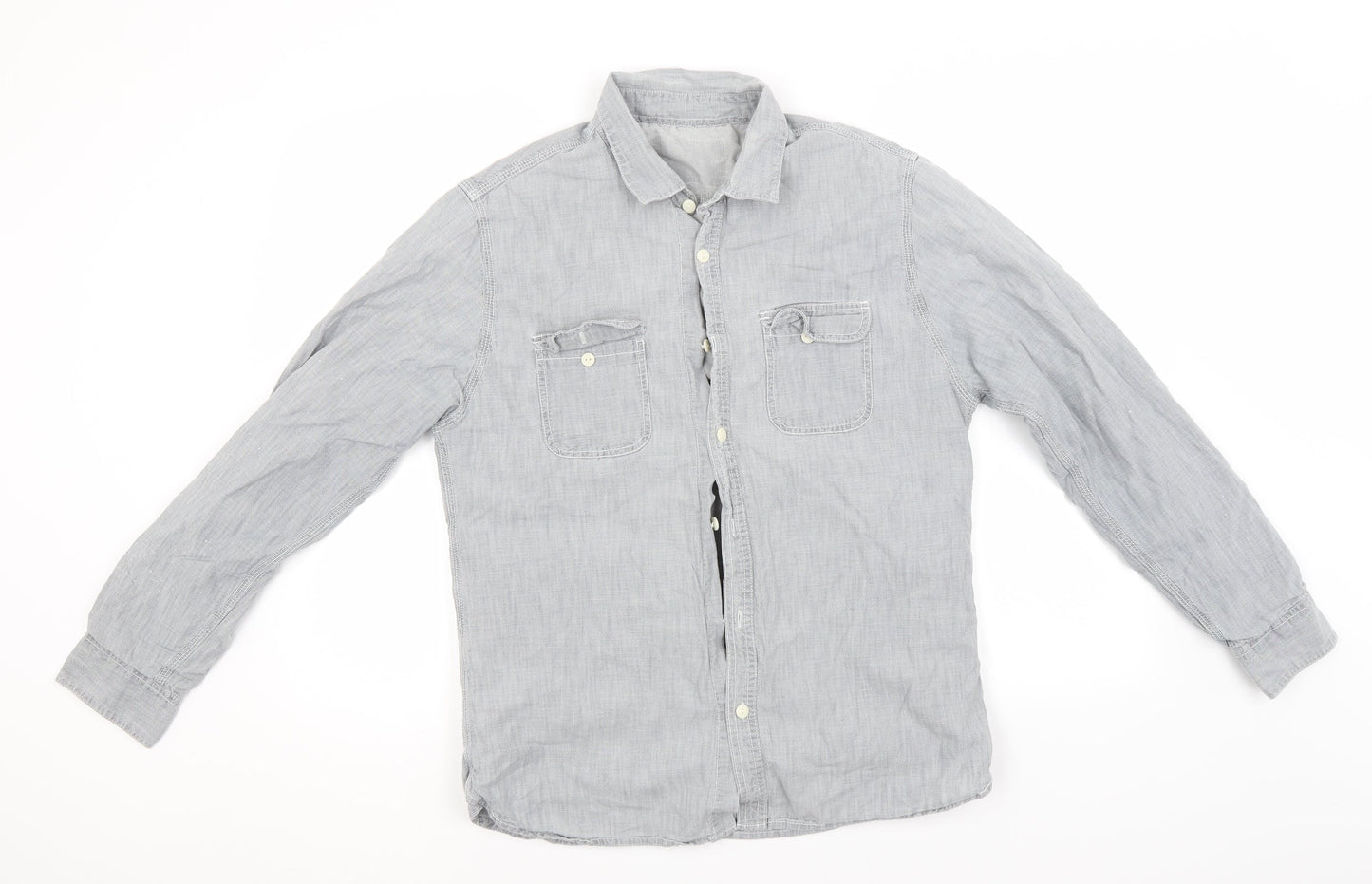 Mens UK Size  Preworn Grey  Button-Up Long Sleeve Casual Shirt