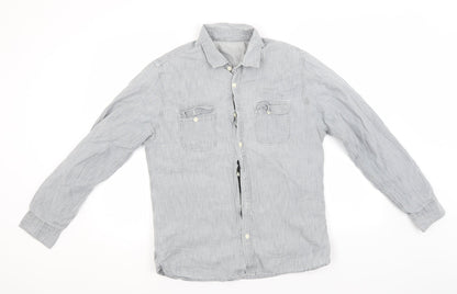 Mens UK Size  Preworn Grey  Button-Up Long Sleeve Casual Shirt