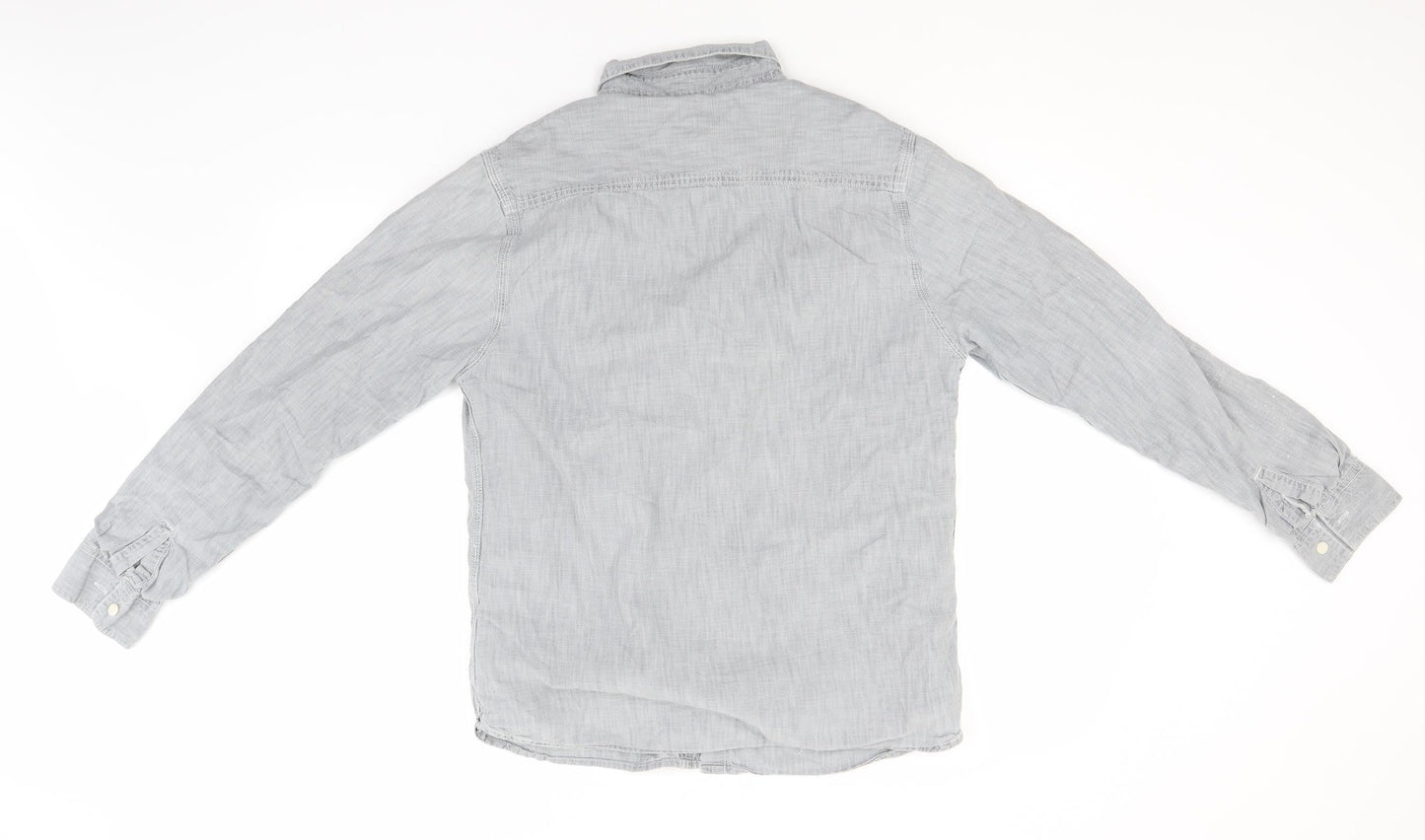Mens UK Size  Preworn Grey  Button-Up Long Sleeve Casual Shirt